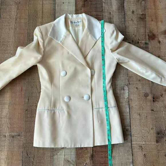 Christian Dior Womens Cream Double-Breasted Blazer & Skirt Set Size 8